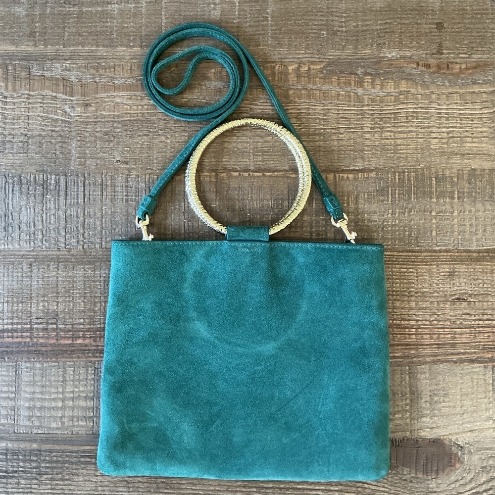 Thacker Le Pouch Leather Bag with Hammered Gold Ring Handles or Crossbody - Picture 7 of 11